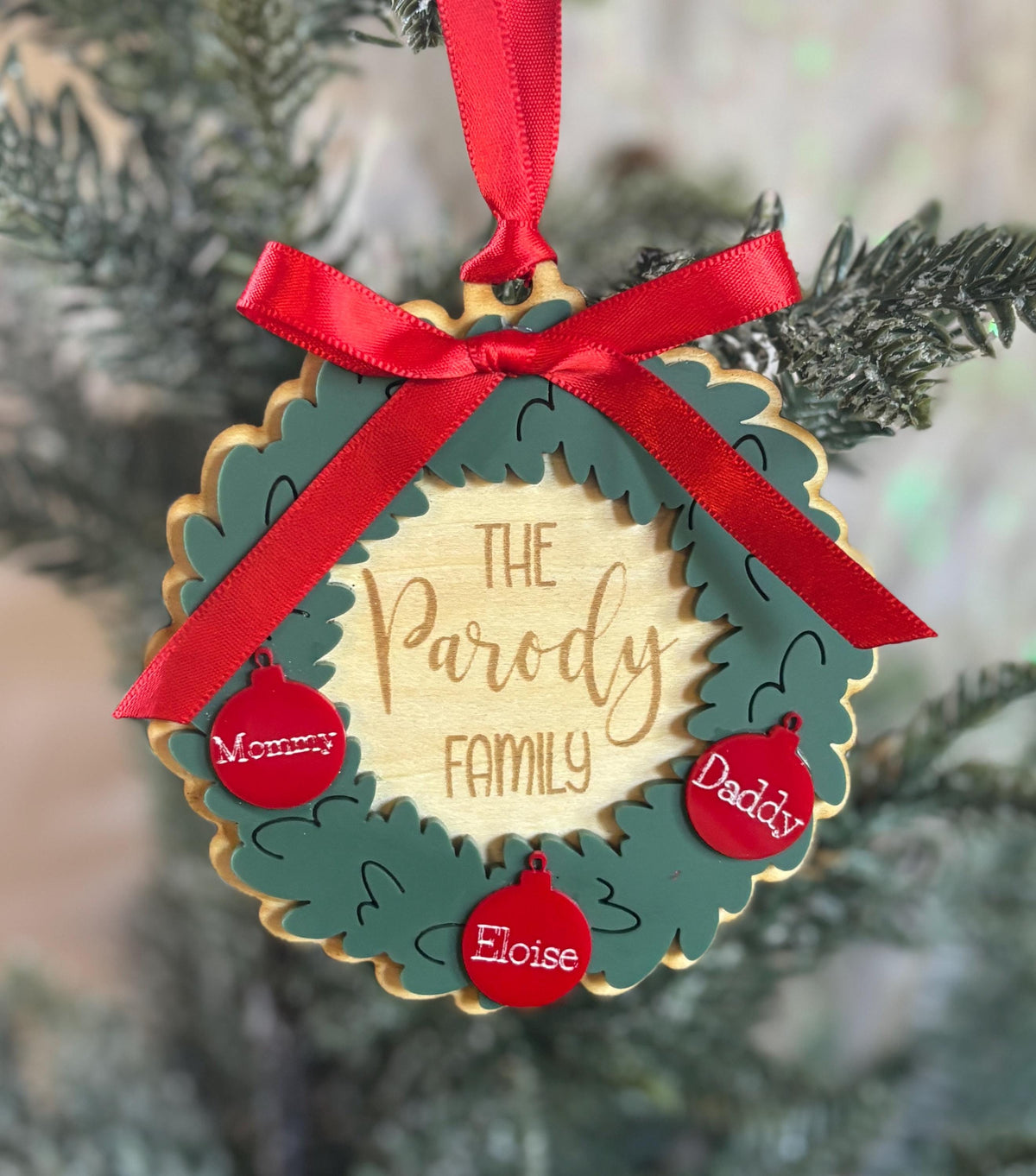 Personalized Family Christmas Ornament Wreath ornament with Family Names Personalized Gift for Family Gift Custom Holiday Orn