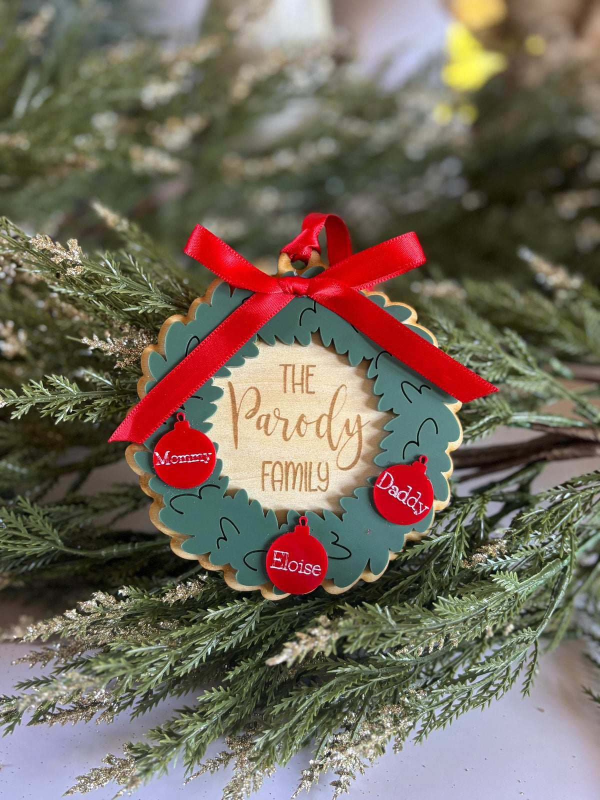 Personalized Family Christmas Ornament Wreath ornament with Family Names Personalized Gift for Family Gift Custom Holiday Orn