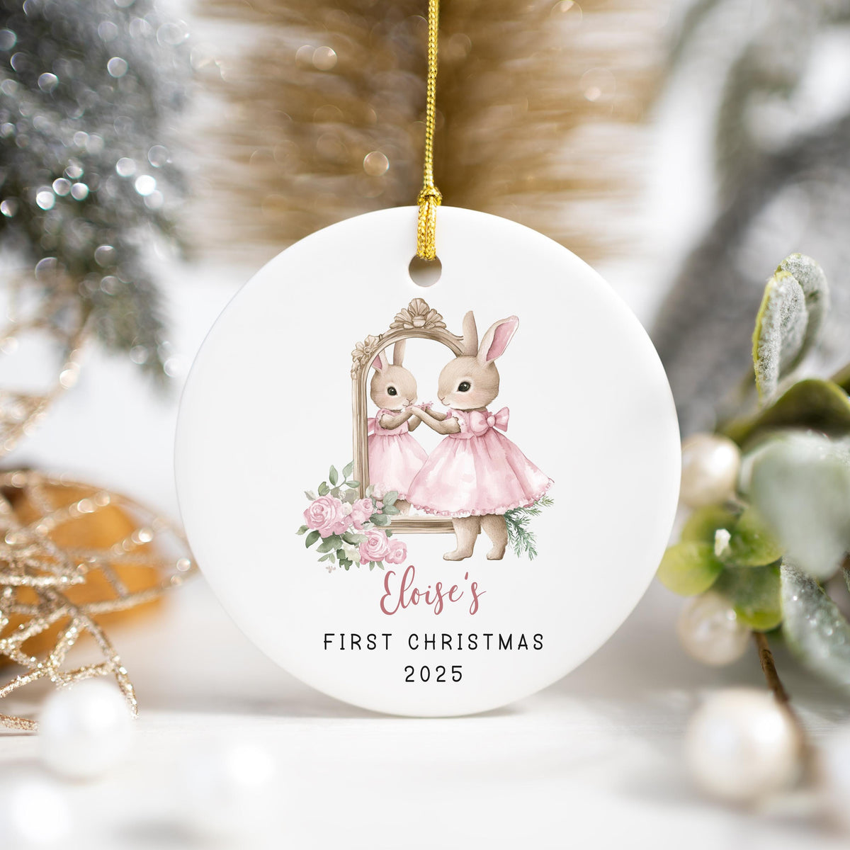 Personalized Baby's First Christmas Ornament 2025 Rabbit Keepsake Bunny Nursery Decor Newborn Keepsake Custom Baby Keepsake C