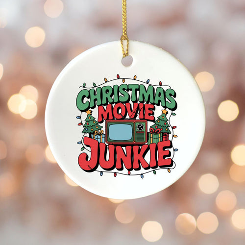 Gift for Christmas Movie Junkie Ornament Christmas Movie Lover White Elephant Gift Idea Funny Christmas Ornament for Coworker