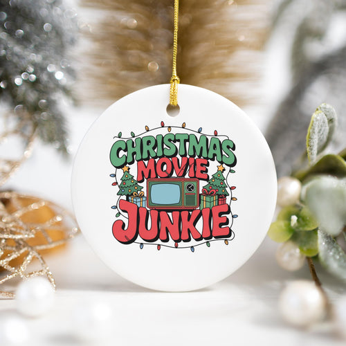 Gift for Christmas Movie Junkie Ornament Christmas Movie Lover White Elephant Gift Idea Funny Christmas Ornament for Coworker