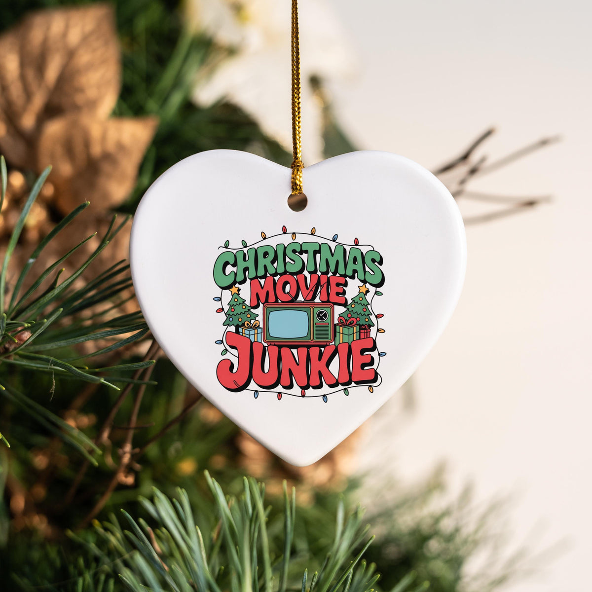 Gift for Christmas Movie Junkie Ornament Christmas Movie Lover White Elephant Gift Idea Funny Christmas Ornament for Coworker