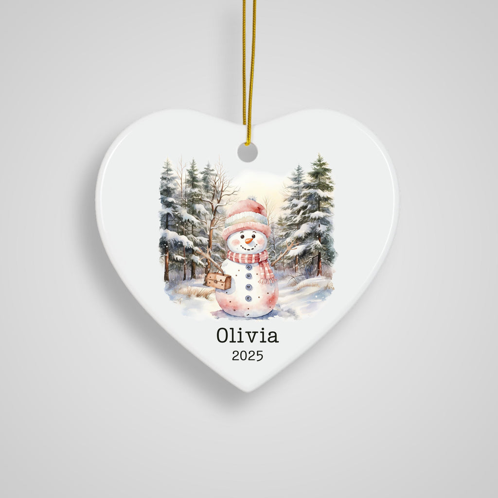 Personalized Pink Snowman Ornament Watercolor Kids Gift Ornament Custom Christmas Gift Merry Christmas Custom Name Gift Girl 