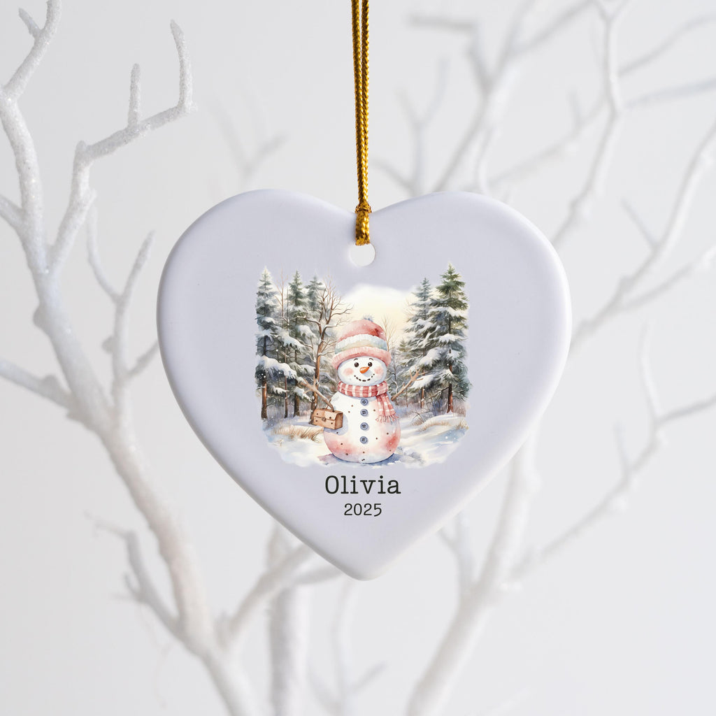 Personalized Pink Snowman Ornament Watercolor Kids Gift Ornament Custom Christmas Gift Merry Christmas Custom Name Gift Girl 