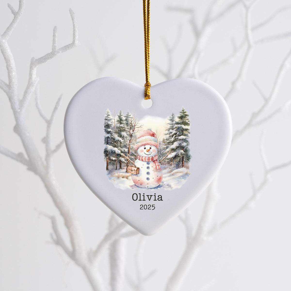 Personalized Pink Snowman Ornament Watercolor Kids Gift Ornament Custom Christmas Gift Merry Christmas Custom Name Gift Girl 