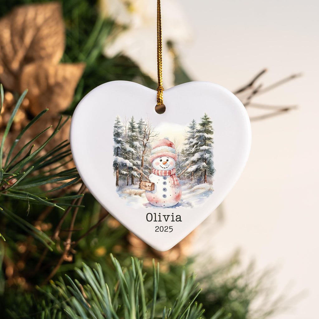 Personalized Pink Snowman Ornament Watercolor Kids Gift Ornament Custom Christmas Gift Merry Christmas Custom Name Gift Girl 