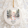 Personalized Pink Snowman Ornament Watercolor Kids Gift Ornament Custom Christmas Gift Merry Christmas Custom Name Gift Girl 