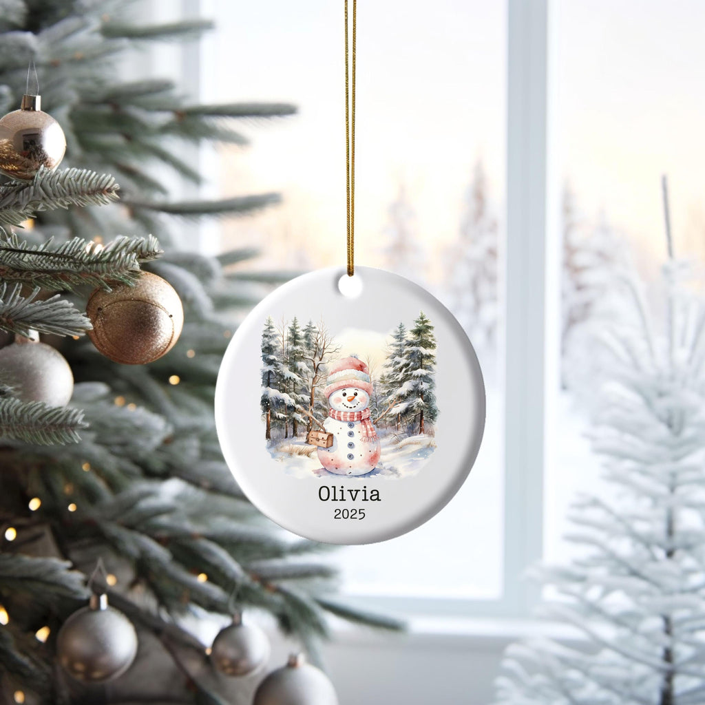 Personalized Pink Snowman Ornament Watercolor Kids Gift Ornament Custom Christmas Gift Merry Christmas Custom Name Gift Girl 