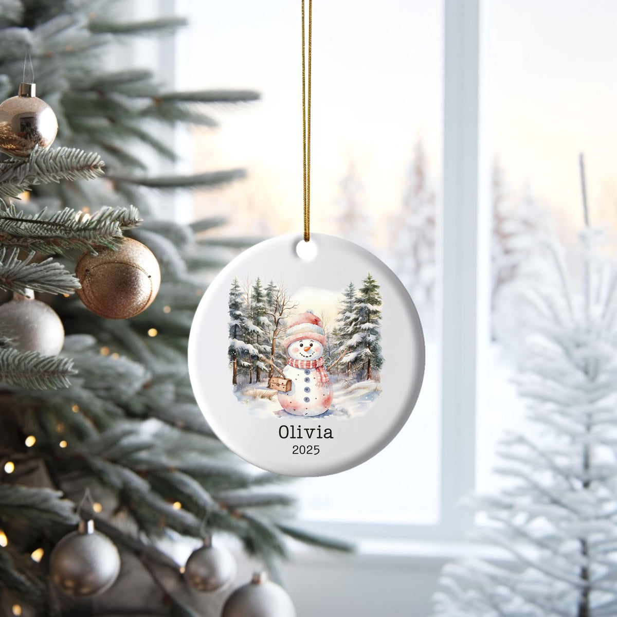 Personalized Pink Snowman Ornament Watercolor Kids Gift Ornament Custom Christmas Gift Merry Christmas Custom Name Gift Girl 