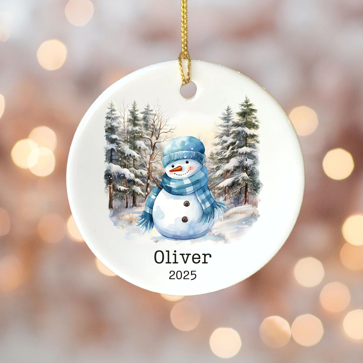 Personalized Blue Snowman Ornament Watercolor Kids Gift Ornament Custom Christmas Gift Merry Christmas Custom Name Gift Boy O