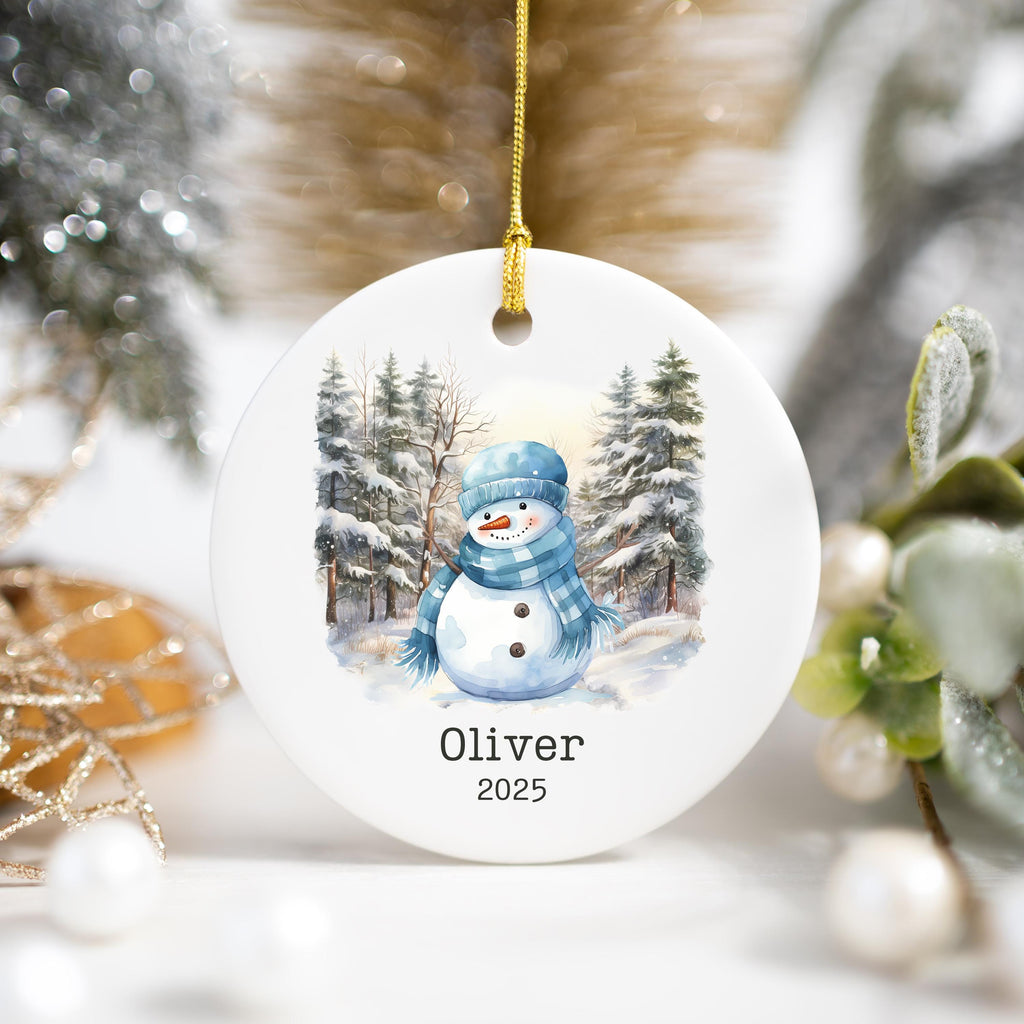 Personalized Blue Snowman Ornament Watercolor Kids Gift Ornament Custom Christmas Gift Merry Christmas Custom Name Gift Boy O