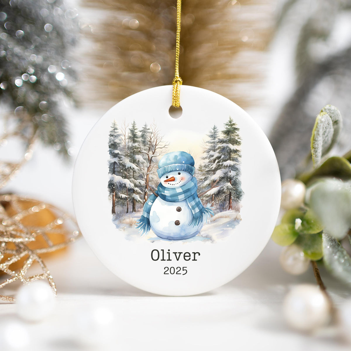 Personalized Blue Snowman Ornament Watercolor Kids Gift Ornament Custom Christmas Gift Merry Christmas Custom Name Gift Boy O