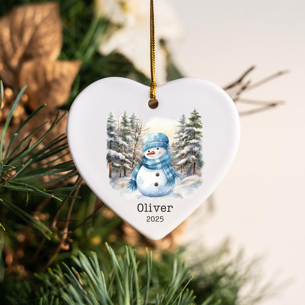 Personalized Blue Snowman Ornament Watercolor Kids Gift Ornament Custom Christmas Gift Merry Christmas Custom Name Gift Boy O