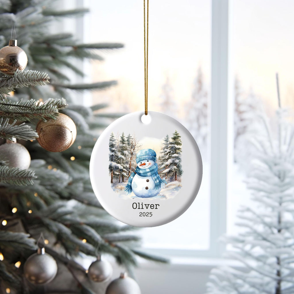 Personalized Blue Snowman Ornament Watercolor Kids Gift Ornament Custom Christmas Gift Merry Christmas Custom Name Gift Boy O
