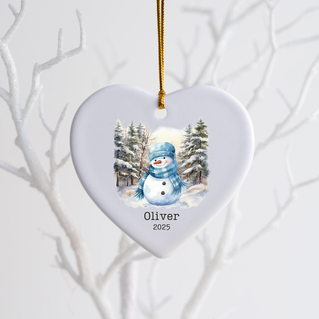 Personalized Blue Snowman Ornament Watercolor Kids Gift Ornament Custom Christmas Gift Merry Christmas Custom Name Gift Boy O