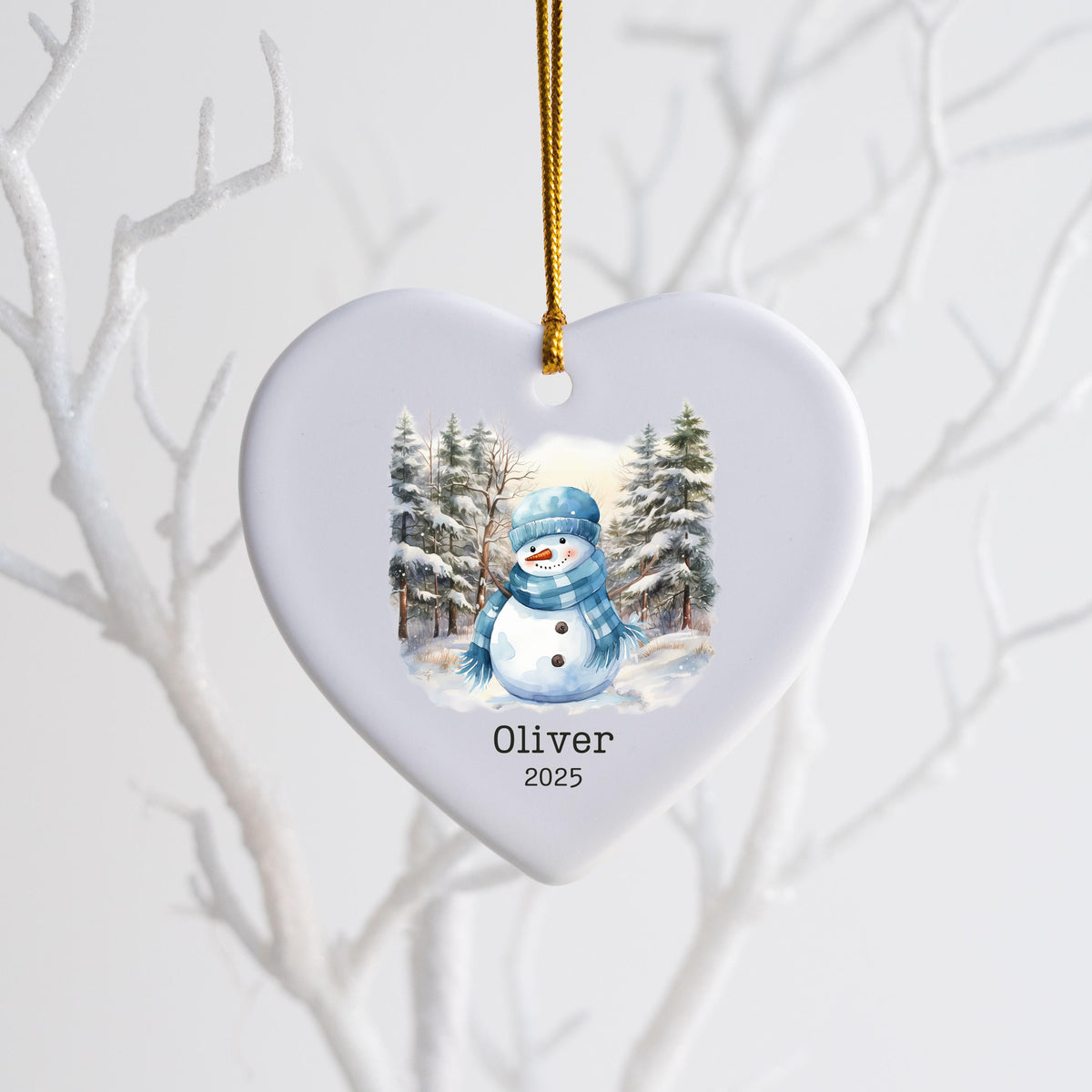 Personalized Blue Snowman Ornament Watercolor Kids Gift Ornament Custom Christmas Gift Merry Christmas Custom Name Gift Boy O