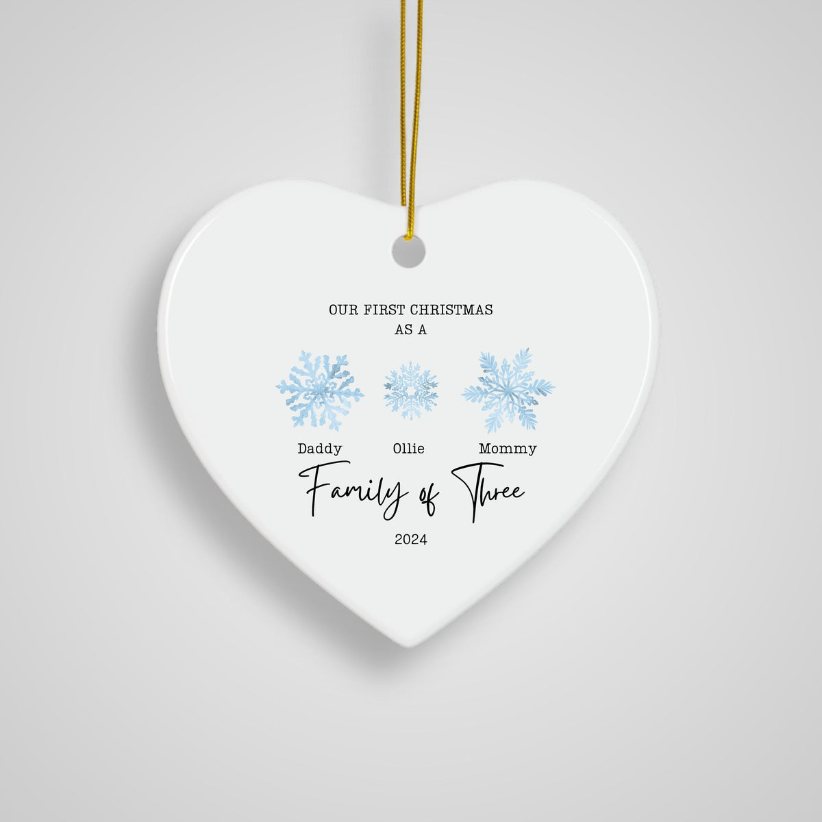Personalized Family of Three Ceramic Christmas Ornament 2025 Custom New Family Ornament Baby's First Christmas Keepsake Ornam