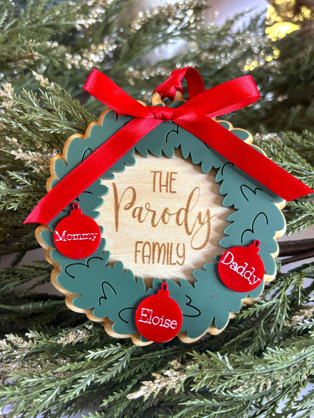 Personalized Family Christmas Ornament Wreath ornament with Family Names Personalized Gift for Family Gift Custom Holiday Orn