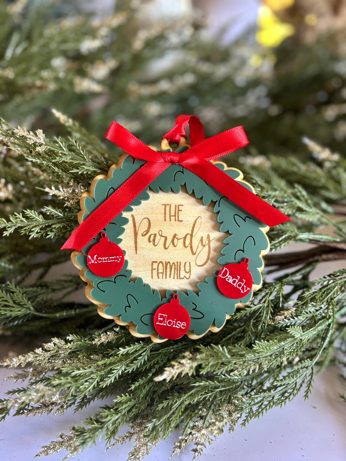 Personalized Family Christmas Ornament Wreath ornament with Family Names Personalized Gift for Family Gift Custom Holiday Orn