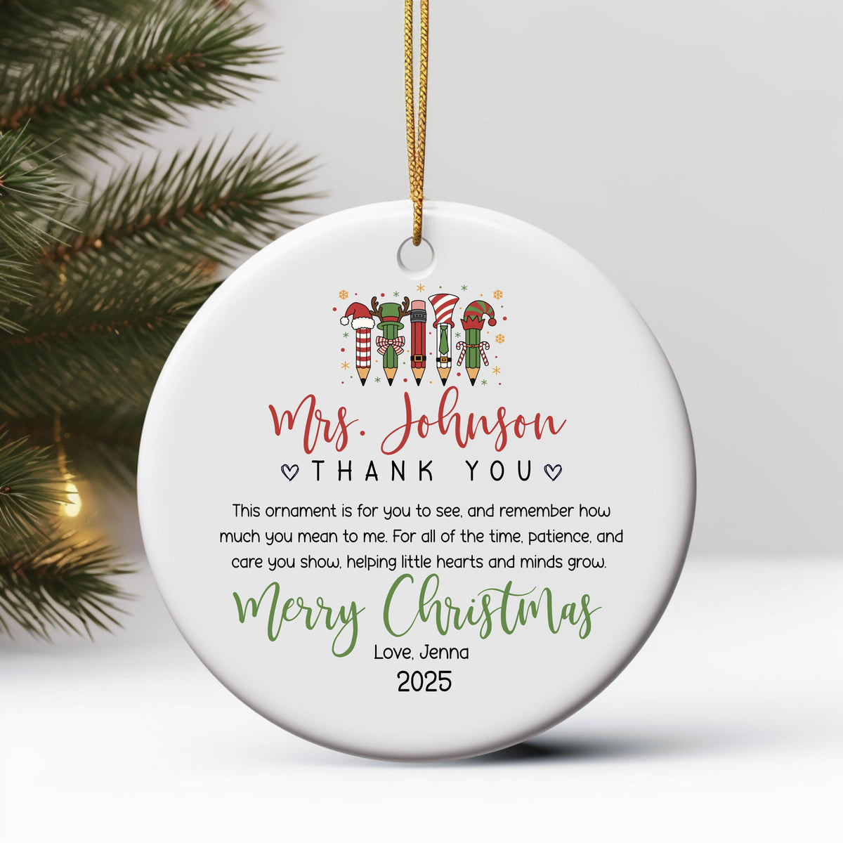 Personalized Teacher Christmas Ornament