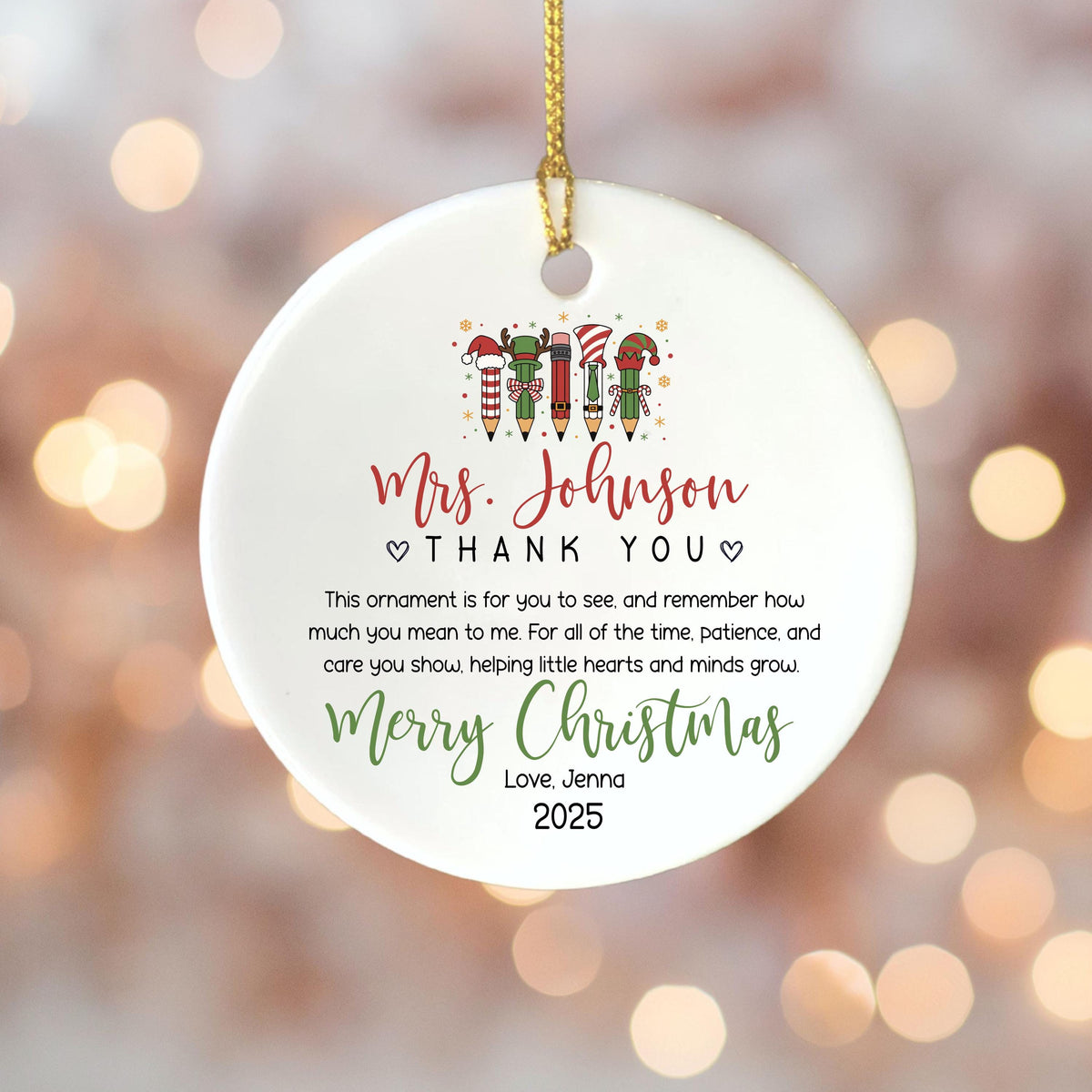 Personalized Teacher Christmas Ornament