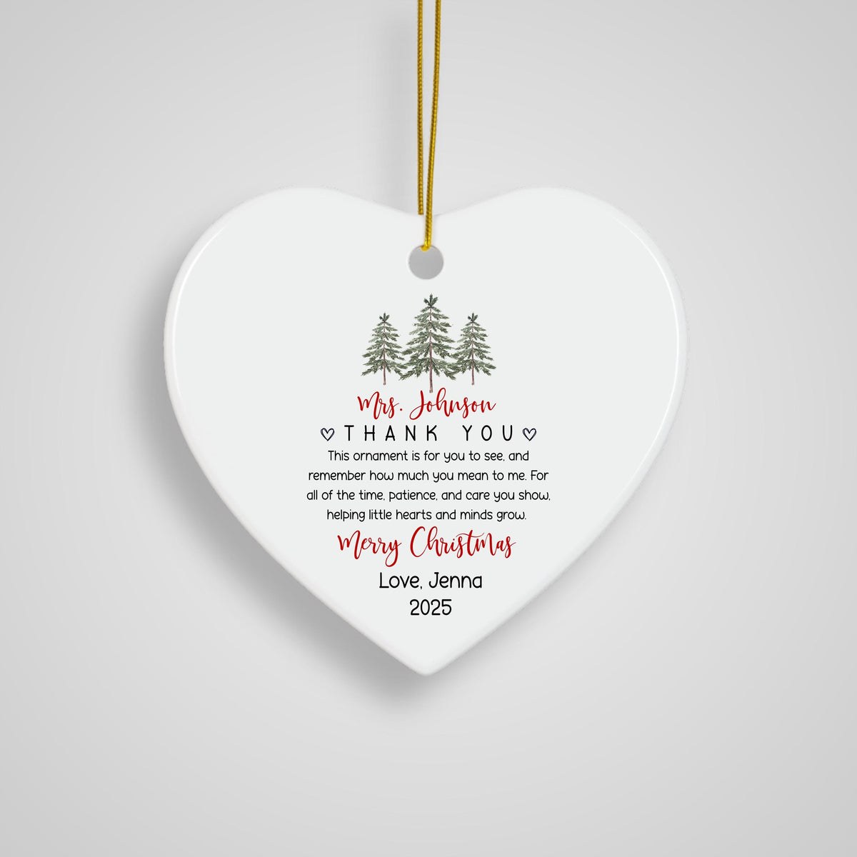 Personalized teacher Christmas ornament