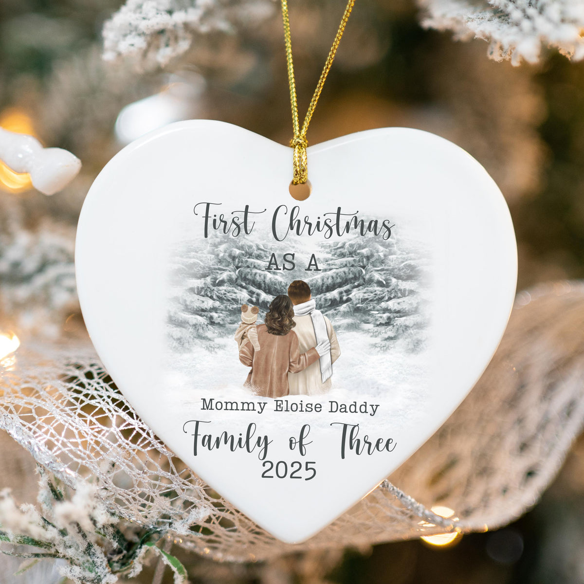First Christmas As a Family of Three Ornament Personalized Baby's First Christmas Ornament Custom Couple With Baby Pets Chris