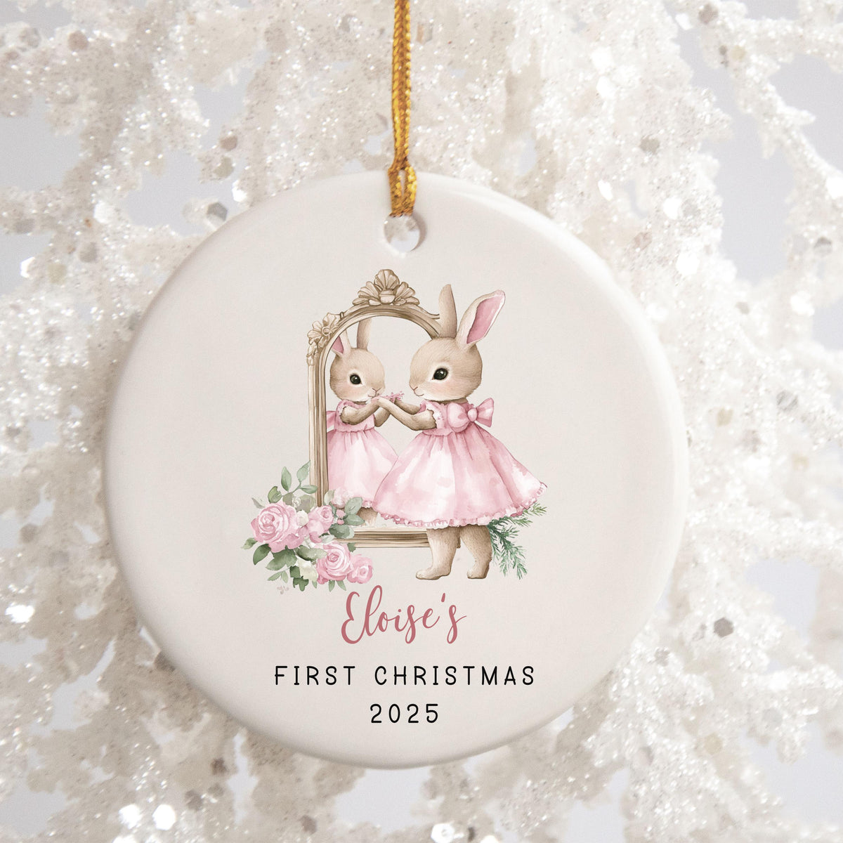 Personalized Baby's First Christmas Ornament 2025 Rabbit Keepsake Bunny Nursery Decor Newborn Keepsake Custom Baby Keepsake C