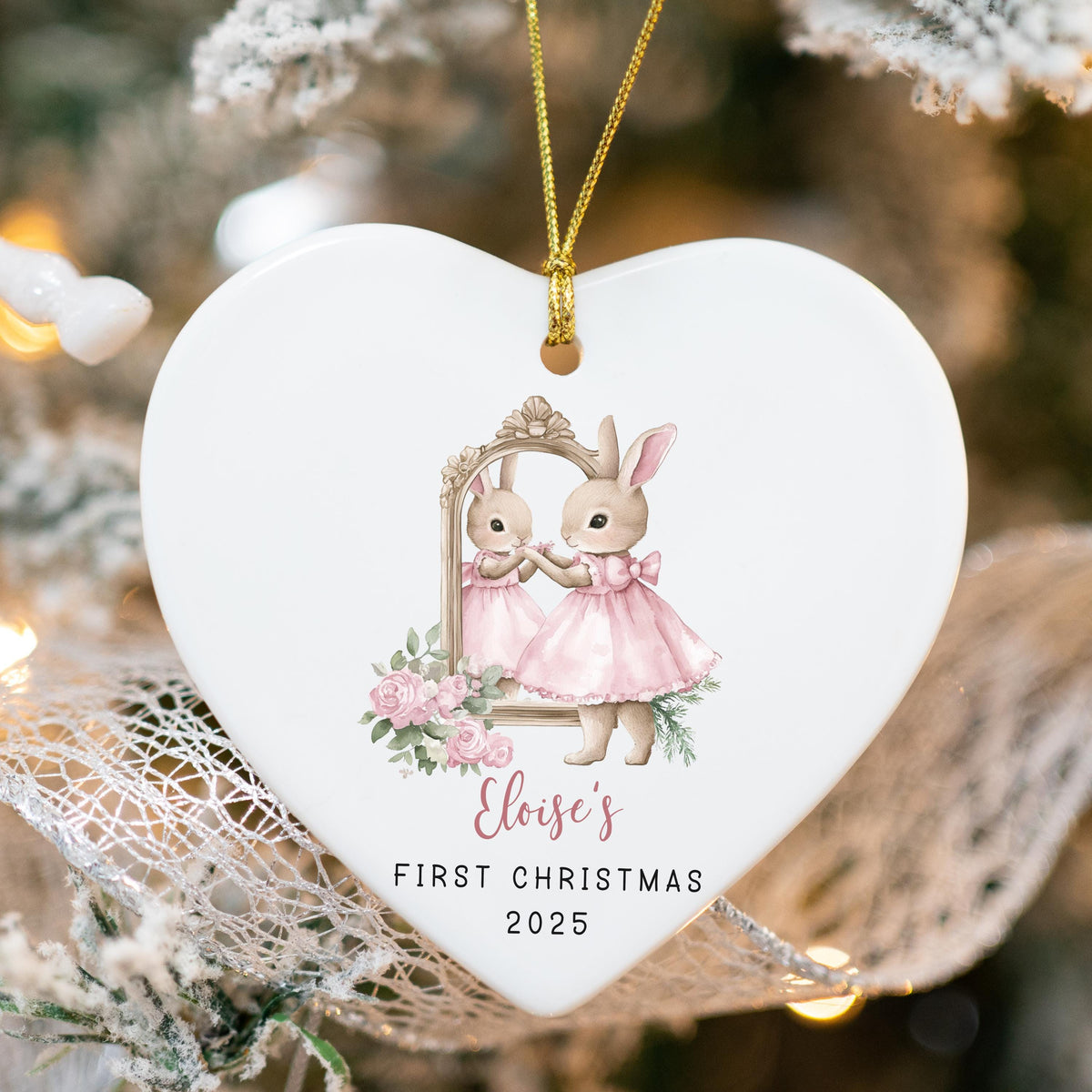 Personalized Baby's First Christmas Ornament 2025 Rabbit Keepsake Bunny Nursery Decor Newborn Keepsake Custom Baby Keepsake C