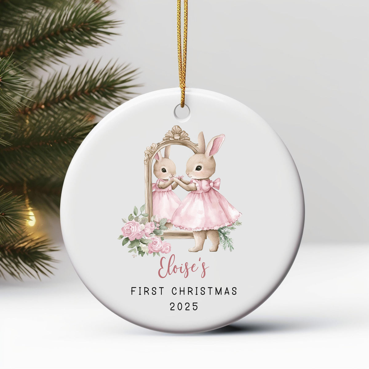 Personalized Baby's First Christmas Ornament 2025 Rabbit Keepsake Bunny Nursery Decor Newborn Keepsake Custom Baby Keepsake C