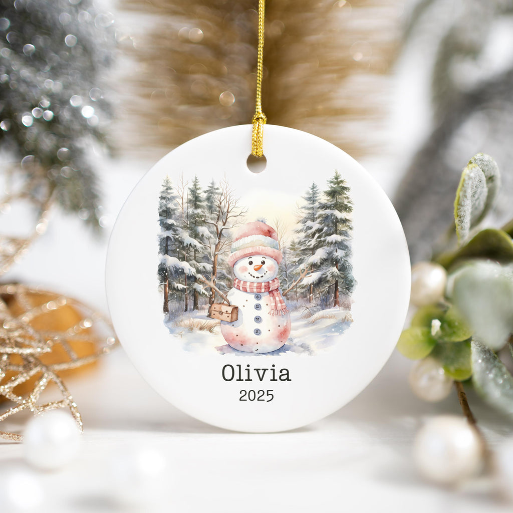 Personalized Pink Snowman Ornament Watercolor Kids Gift Ornament Custom Christmas Gift Merry Christmas Custom Name Gift Girl 
