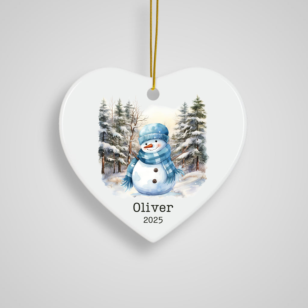 Personalized Blue Snowman Ornament Watercolor Kids Gift Ornament Custom Christmas Gift Merry Christmas Custom Name Gift Boy O
