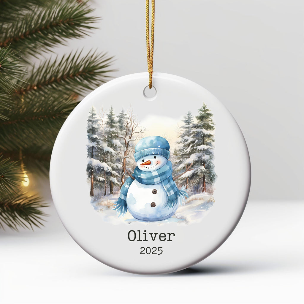Personalized Blue Snowman Ornament Watercolor Kids Gift Ornament Custom Christmas Gift Merry Christmas Custom Name Gift Boy O
