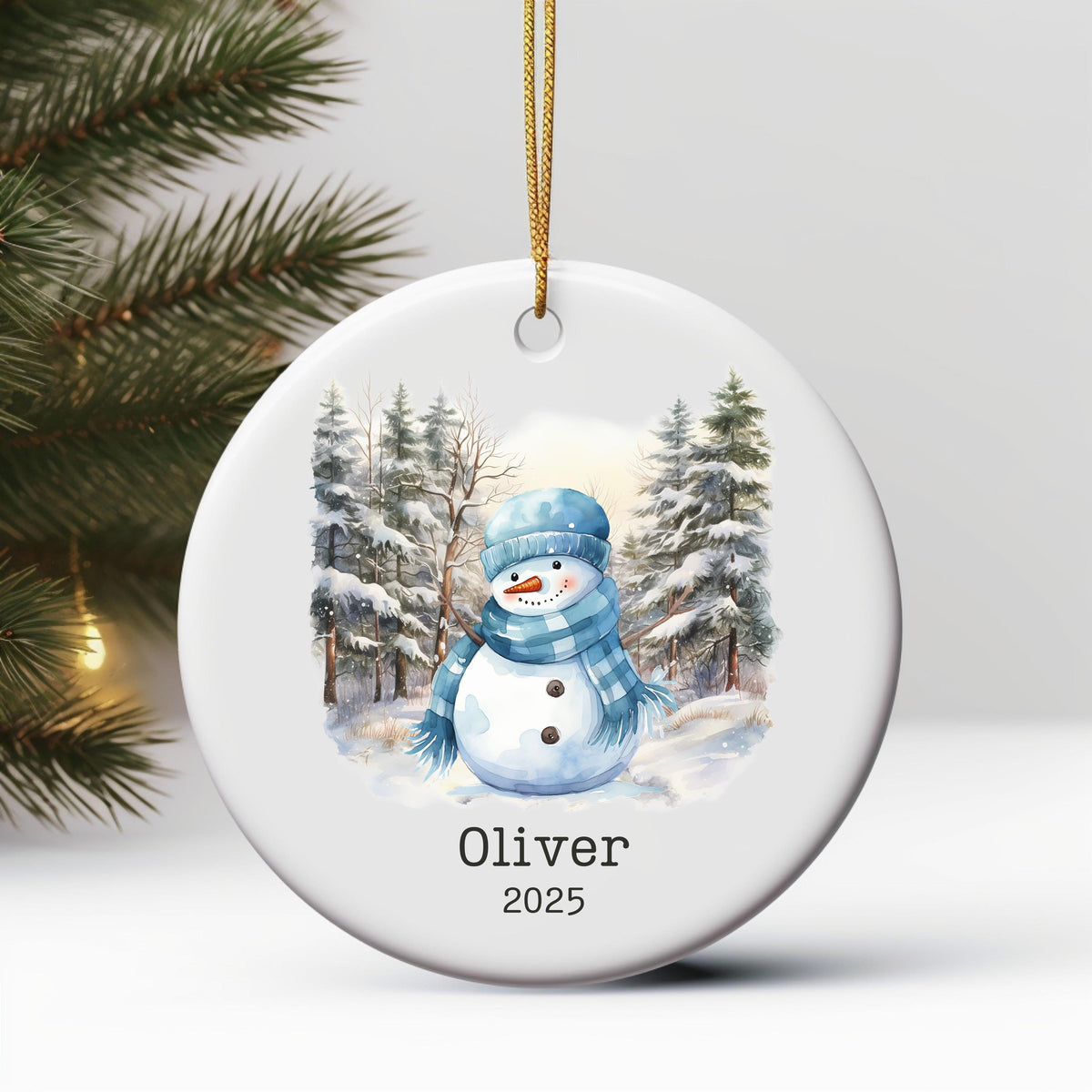 Personalized Blue Snowman Ornament Watercolor Kids Gift Ornament Custom Christmas Gift Merry Christmas Custom Name Gift Boy O