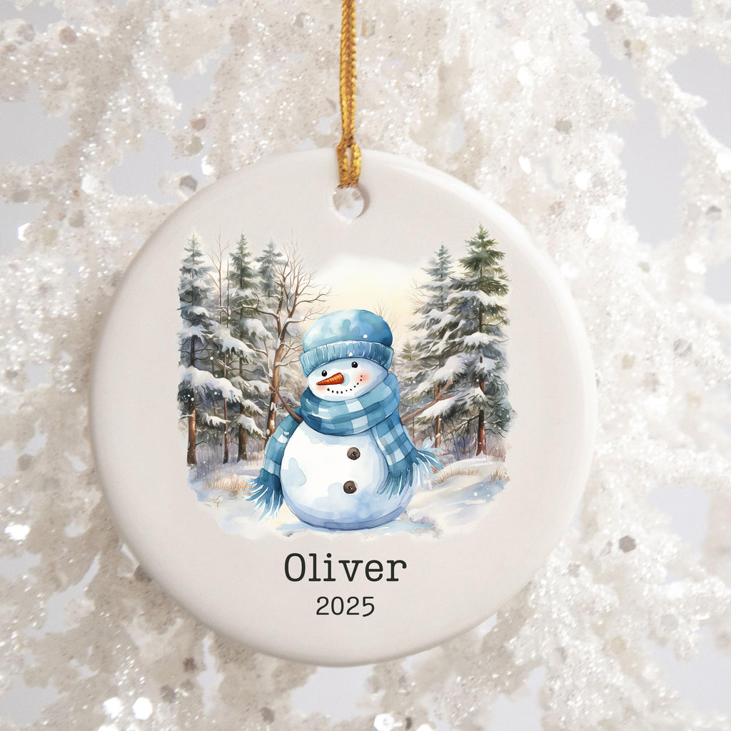 Personalized Blue Snowman Ornament Watercolor Kids Gift Ornament Custom Christmas Gift Merry Christmas Custom Name Gift Boy O