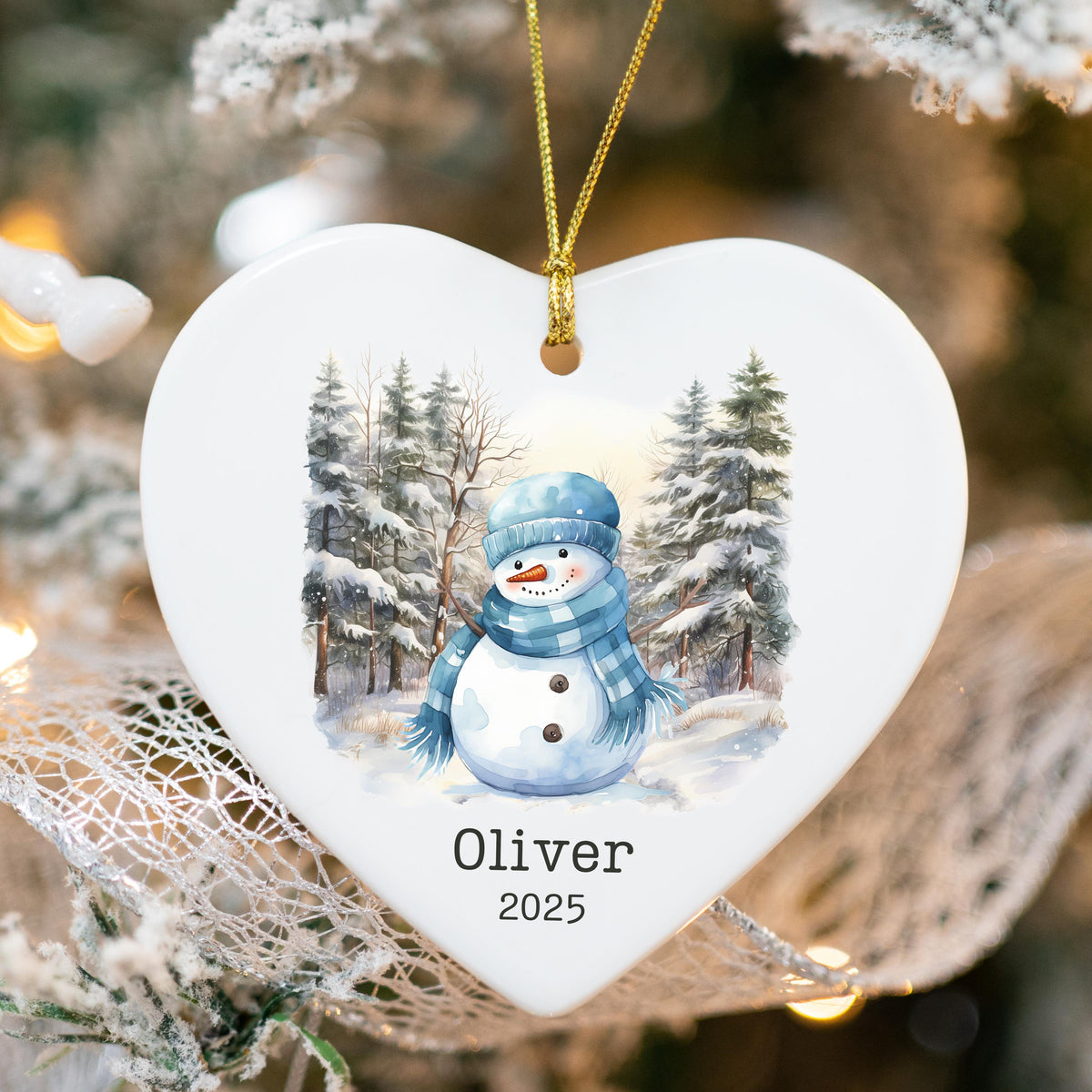 Personalized Blue Snowman Ornament Watercolor Kids Gift Ornament Custom Christmas Gift Merry Christmas Custom Name Gift Boy O