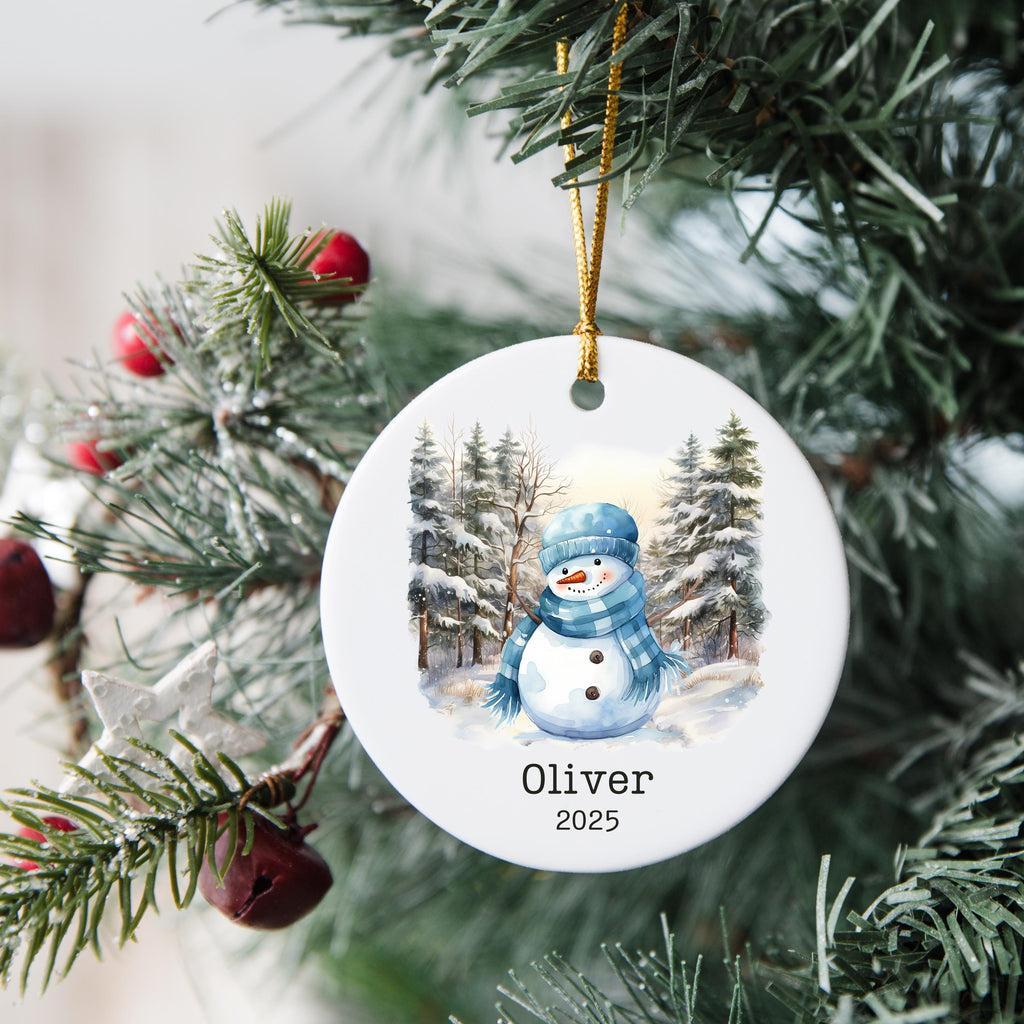 Personalized Blue Snowman Ornament Watercolor Kids Gift Ornament Custom Christmas Gift Merry Christmas Custom Name Gift Boy O