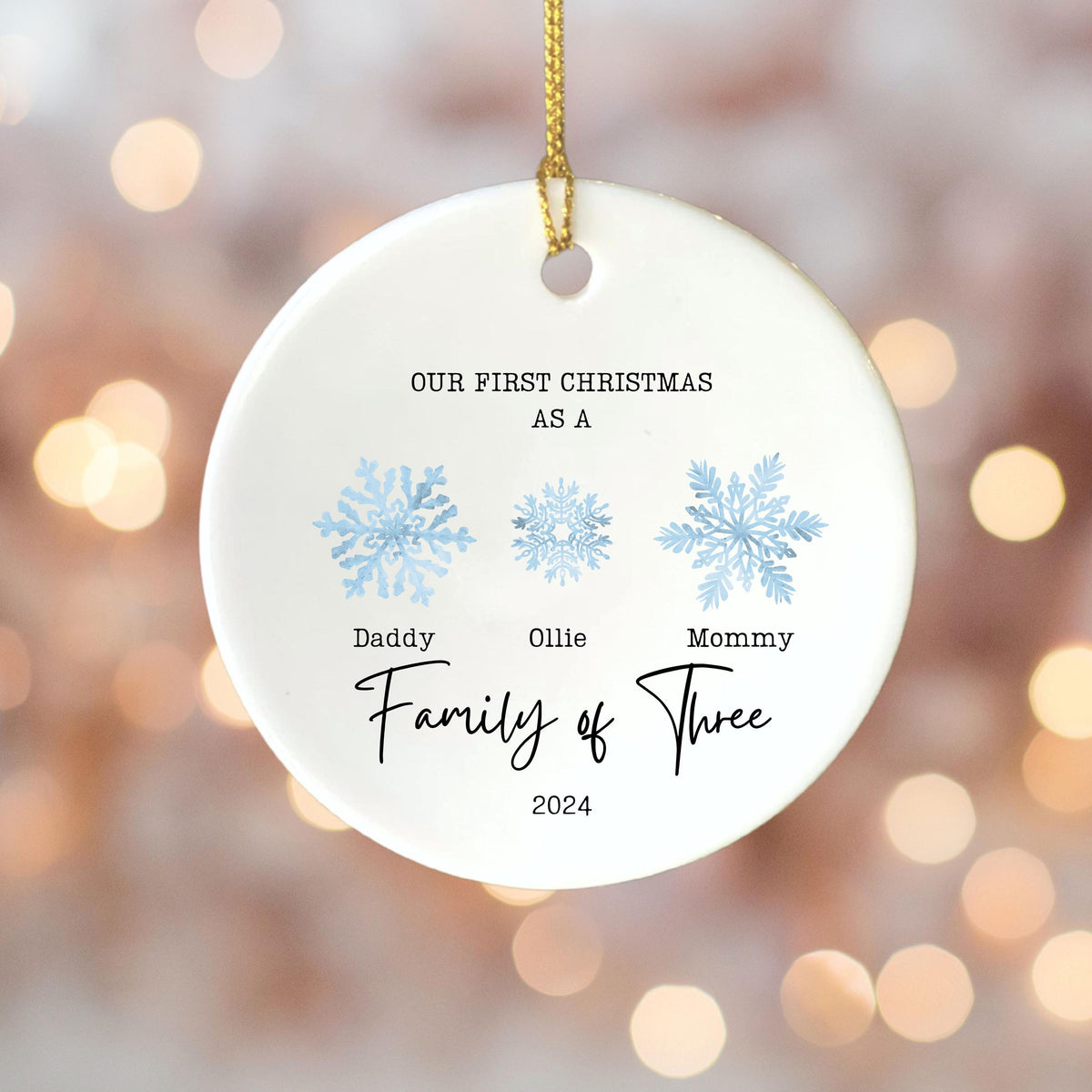 Personalized Family of Three Ceramic Christmas Ornament 2025 Custom New Family Ornament Baby's First Christmas Keepsake Ornam