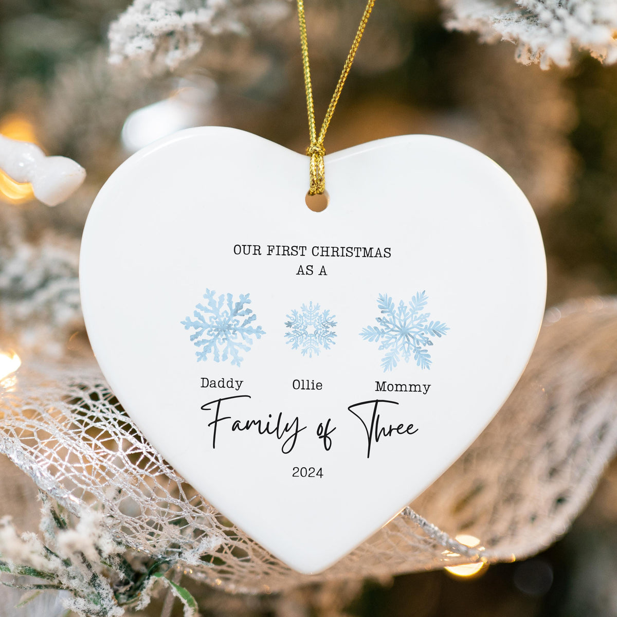 Personalized Family of Three Ceramic Christmas Ornament 2025 Custom New Family Ornament Baby's First Christmas Keepsake Ornam