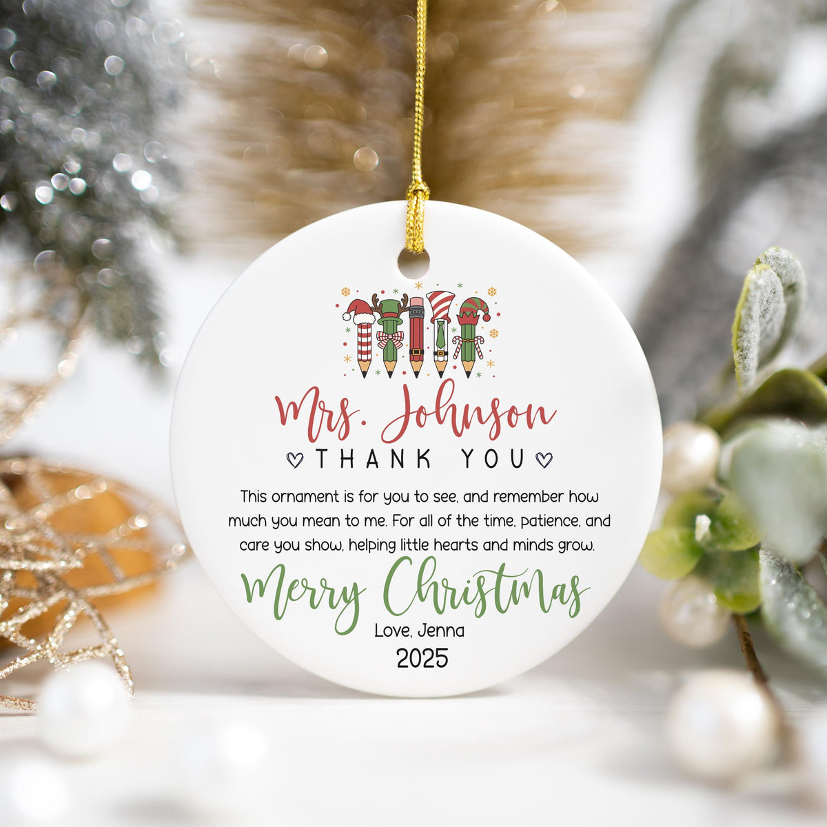 Personalized Teacher Christmas Ornament