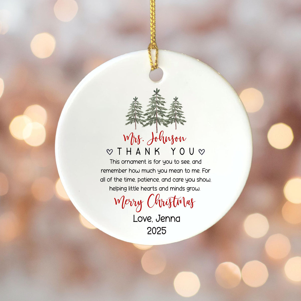 Personalized teacher Christmas ornament
