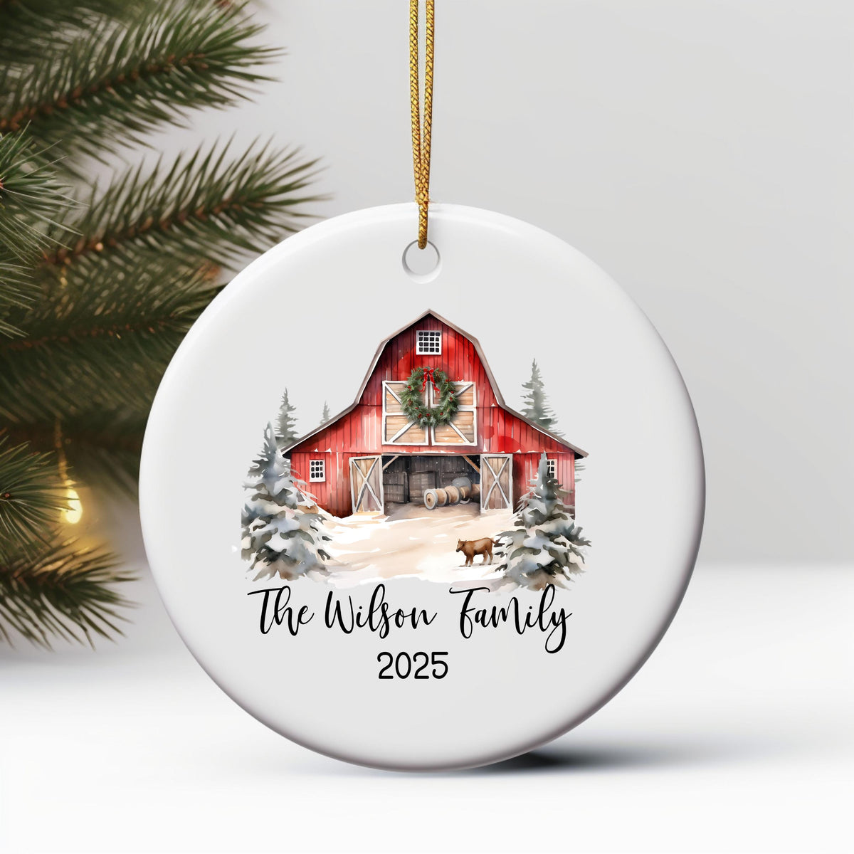 Custom Barn Christmas Ornament Personalized Family Ornament Family Farm Christmas Gift for Family Rustic Christmas on the Far