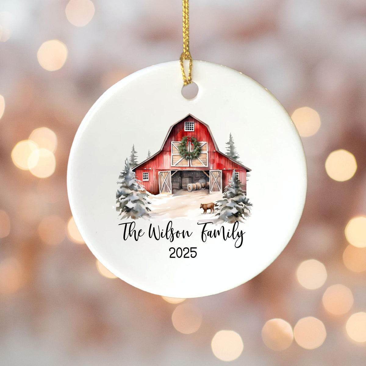 Custom Barn Christmas Ornament Personalized Family Ornament Family Farm Christmas Gift for Family Rustic Christmas on the Far