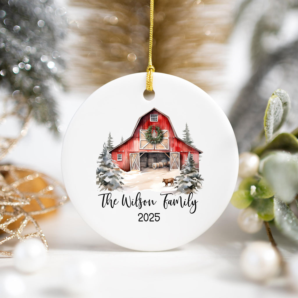 Custom Barn Christmas Ornament Personalized Family Ornament Family Farm Christmas Gift for Family Rustic Christmas on the Far