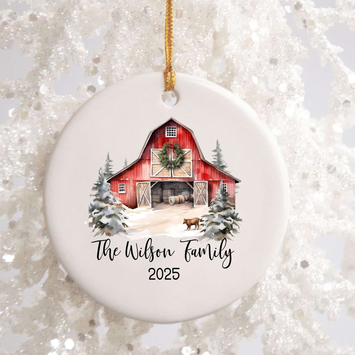 Custom Barn Christmas Ornament Personalized Family Ornament Family Farm Christmas Gift for Family Rustic Christmas on the Far