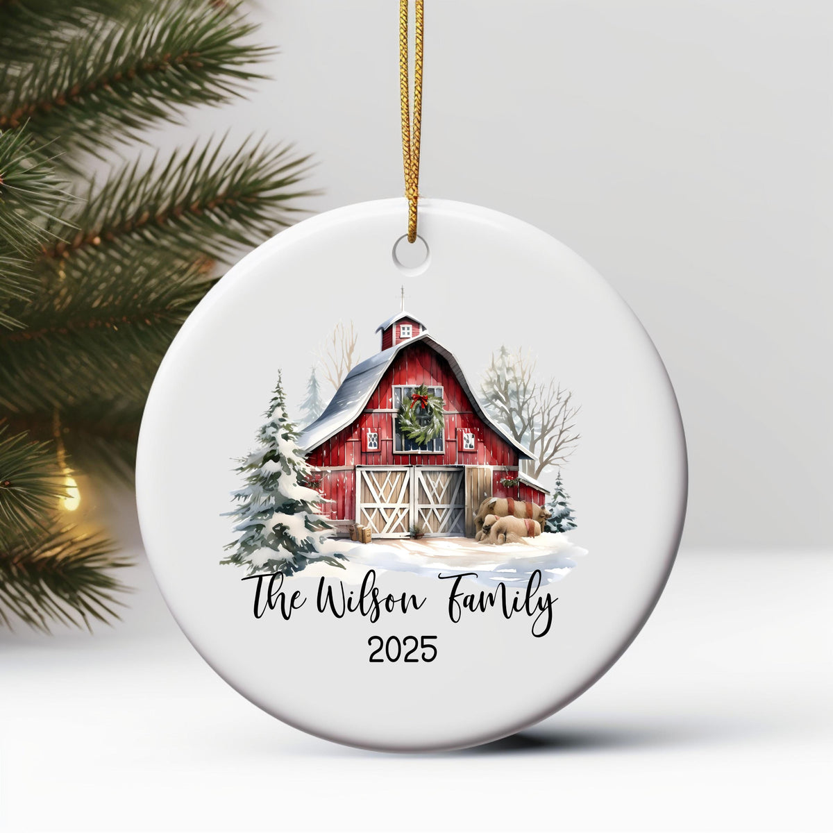 Custom Barn Christmas Ornament Personalized Family Ornament Family Farm Christmas Gift for Family Rustic Christmas on the Far
