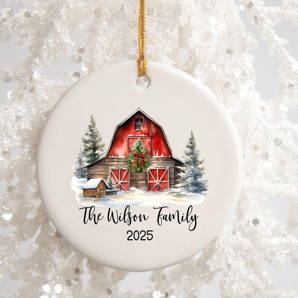 Custom Barn Christmas Ornament Personalized Family Ornament Family Farm Christmas Gift for Family Rustic Christmas on the Far