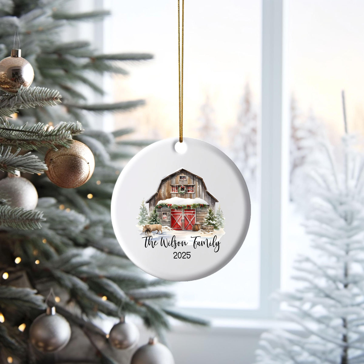 Custom Barn Christmas Ornament Personalized Family Ornament Family Farm Christmas Gift for Family Rustic Christmas on the Far