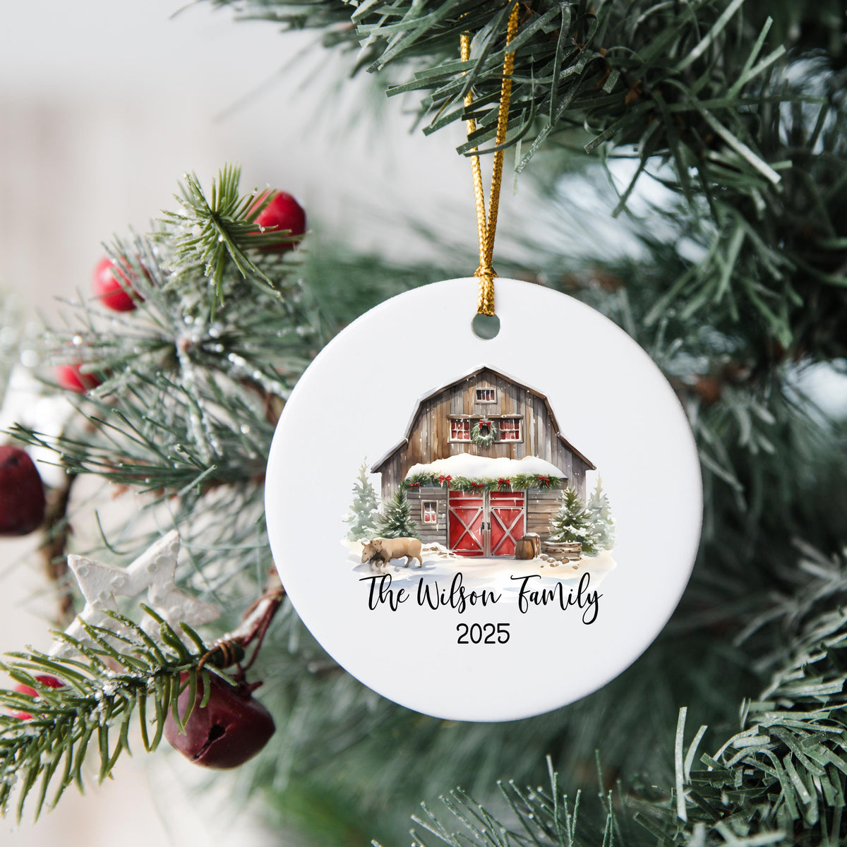 Custom Barn Christmas Ornament Personalized Family Ornament Family Farm Christmas Gift for Family Rustic Christmas on the Far