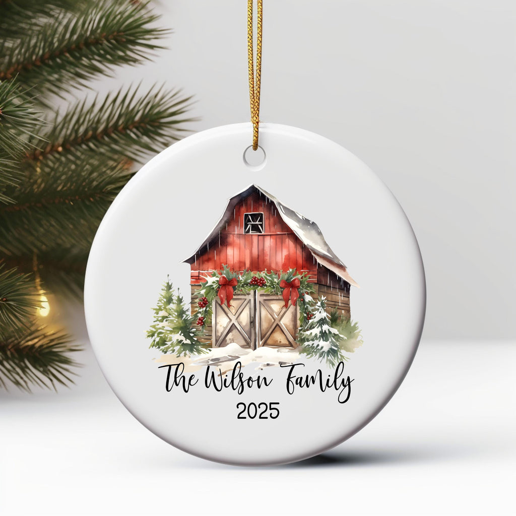Custom Barn Christmas Ornament Personalized Family Ornament Family Farm Christmas Gift for Family Rustic Christmas on the Far
